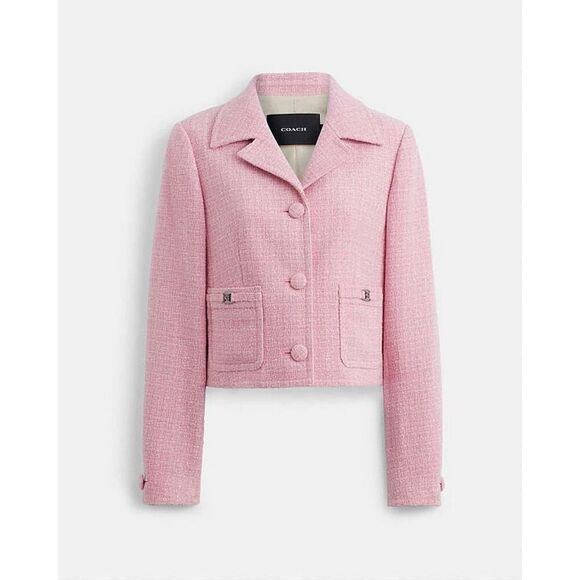 Coach Heritage C Tweed Jacket Cropped Pink sz Small - Picture 1 of 15